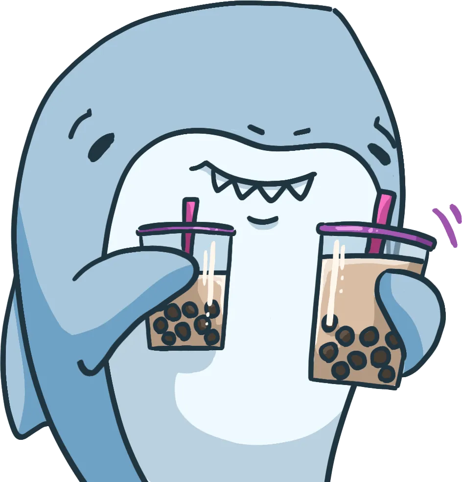 Shark sharing boba tea emoji