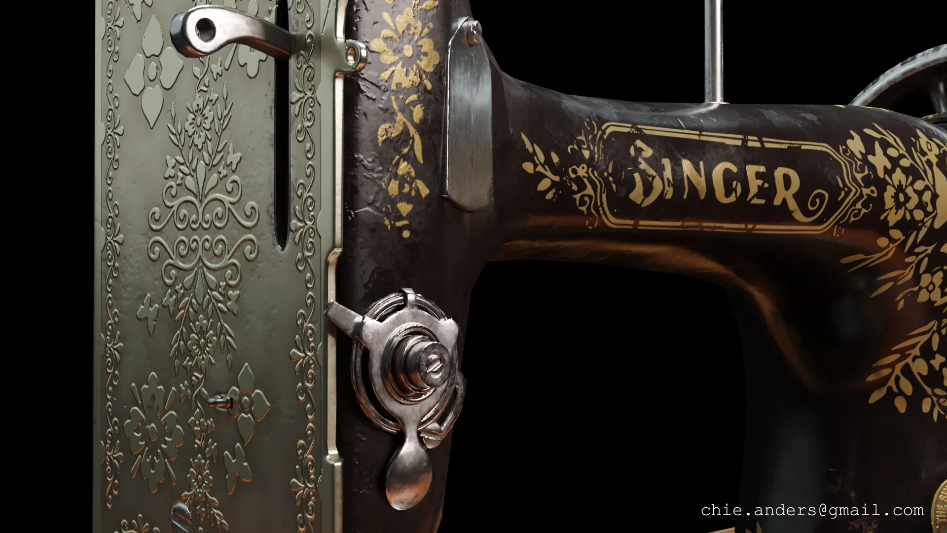 Close up of intricate design textured with alphas made in illustrator and textured in substance painter